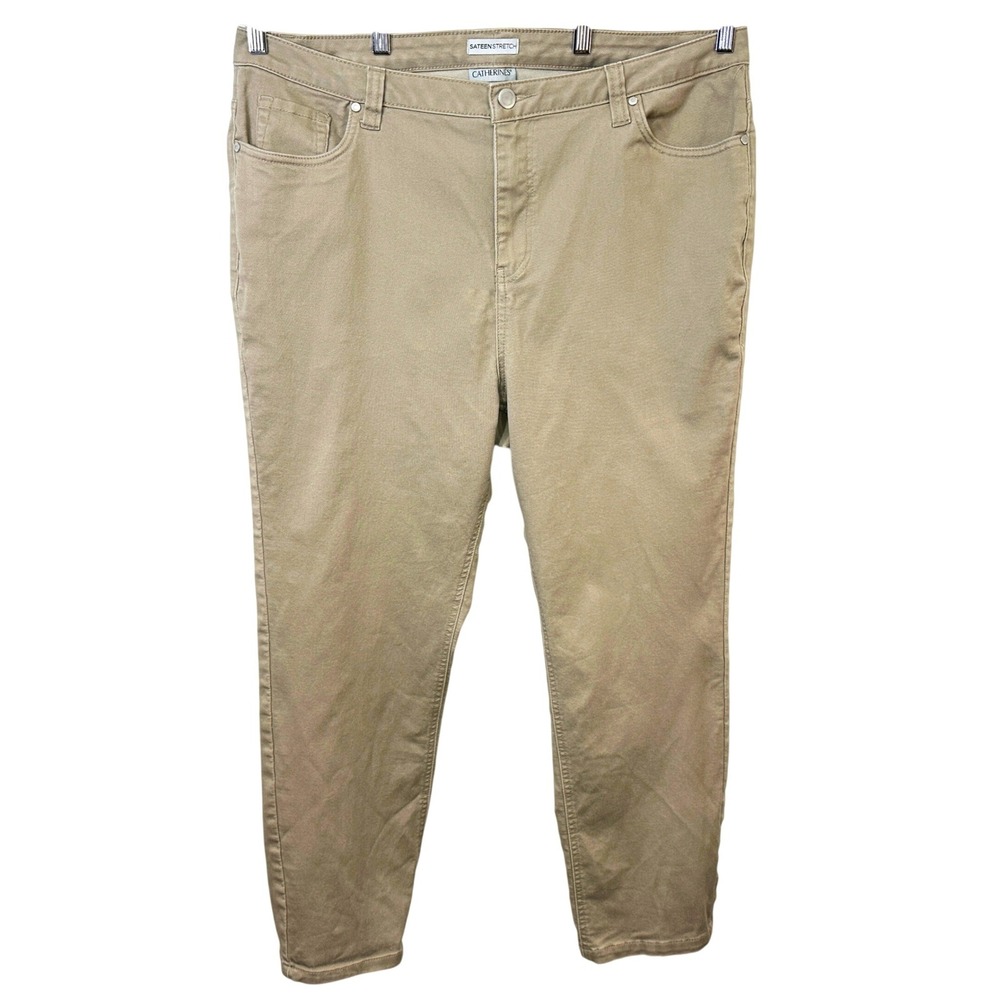 Catherines Plus Size 22W Khaki Pants Sateen Stretch Tan Tapered Office Work 517
